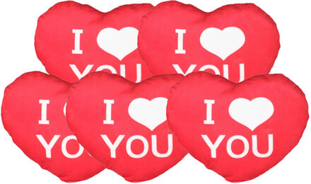 Sierkussentje Valentijn/i Love You - 5x - hartjes vorm - rood - 15 cm