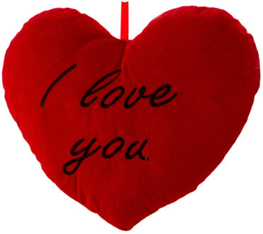 Sierkussentje Valentijn/I Love You hartje vorm - rood - 25 x 33 cm