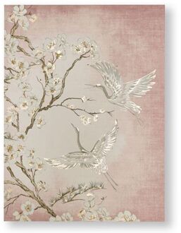 | Sierlijke Kraanvogels - Canvas - 80x60 cm Roze, Zilver