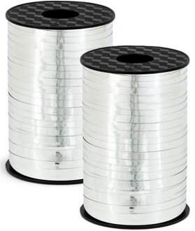 Sierlint kunststof - 2x - zilver - 5 mm x 225 meter - cadeaulint - hobbylint