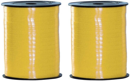 Sierlint of cadeaulint - 2x - geel - dun - 500 meter x 0.5 cm - Feestartikelen en versiering
