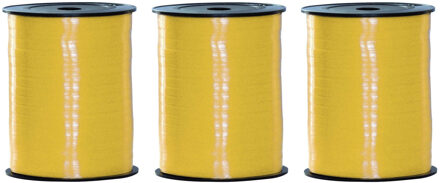 Sierlint of cadeaulint - 3x - geel - dun - 500 meter x 0.5 cm - Feestartikelen en versiering