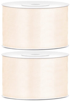 Sierlint satijn - 1x - Warm wit - 3,8 cm/38 mm x 25 meter - Cadeaulint satijnlint/sierlinten - Hobby