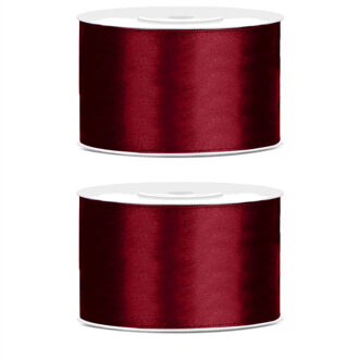 Sierlint satijn - 2x - Donkerrood - 3,8 cm/38 mm x 25 meter - Cadeaulint satijnlint/sierlinten - Hob