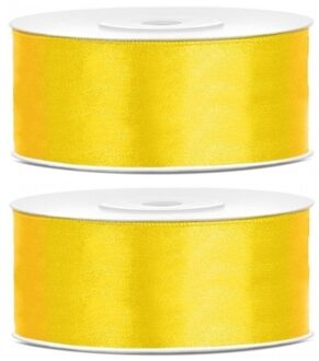 Sierlint satijn - 2x - Geel - 2.5 cm/25 mm x 25 meter - Cadeaulint satijnlint/sierlinten - Hobby