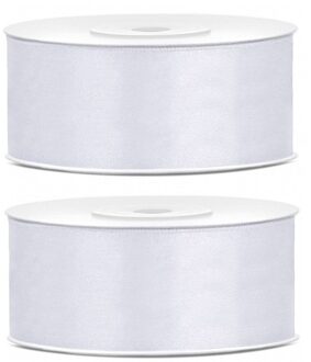 Sierlint satijn - 2x - Ivoor wit - 2.5 cm/25 mm x 25 meter - Cadeaulint satijnlint/sierlinten - Hobb