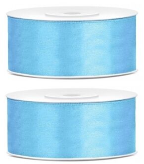 Sierlint satijn - 2x - Lichtblauw - 2.5 cm/25 mm x 25 meter - Cadeaulint satijnlint/sierlinten - Hob