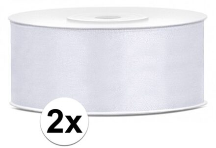 Sierlint satijn - 2x rollen - Ivoor wit - 2.5 cm/25 mm x 25 meter - Cadeaulint satijnlint/sierlinten