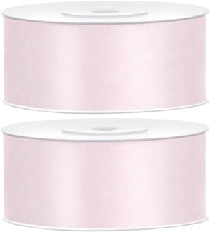 Sierlint satijn - 2x - Roze - 2.5 cm/25 mm x 25 meter - Cadeaulint satijnlint/sierlinten - Hobby