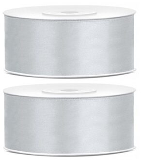 Sierlint satijn - 2x - Zilver - 2.5 cm/25 mm x 25 meter - Cadeaulint satijnlint/sierlinten - Hobby