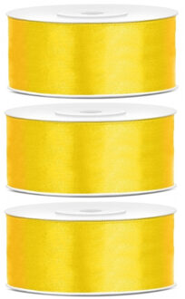 Sierlint satijn - 3x - Geel - 2.5 cm/25 mm x 25 meter - Cadeaulint satijnlint/sierlinten - Hobby