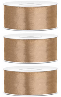 Sierlint satijn - 3x - Goud - 2.5 cm/25 mm x 25 meter - Cadeaulint satijnlint/sierlinten - Hobby