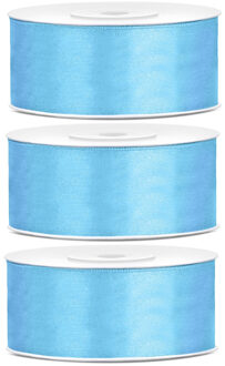 Sierlint satijn - 3x - Lichtblauw - 2.5 cm/25 mm x 25 meter - Cadeaulint satijnlint/sierlinten - Hob