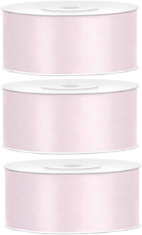 Sierlint satijn - 3x - Roze - 2.5 cm/25 mm x 25 meter - Cadeaulint satijnlint/sierlinten - Hobby