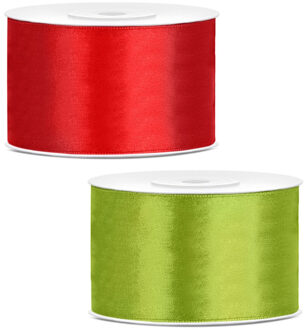 Sierlinten/cadeaulinten/satijnen linten - Set 2x stuks - rood en groen - 38 mm x 25 meter