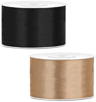 Sierlinten/cadeaulinten/satijnen linten - Set 2x stuks - zwart en groen - 38 mm x 25 meter