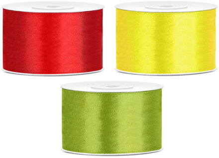 Sierlinten/cadeaulinten/satijnen linten - Set 3x stuks - geel/rood/groen - 38 mm x 25 meter
