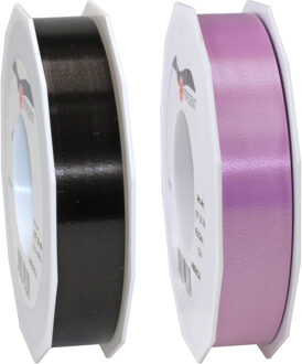 Sierlinten set 2x stuks - hobby/deco/cadeau - 2,5 cm x 91 meter - lila/zwart