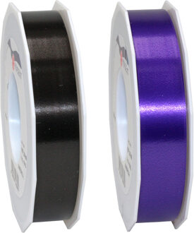 Sierlinten set 2x stuks - hobby/deco/cadeau - 2,5 cm x 91 meter - paars/zwart