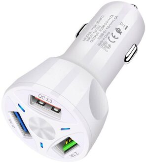 Sigarettenaansteker Splitter Quick Charge 3.0 Usb Car Charger Voor Iphone Xiaomi Autolader Mobiele Telefoon Oplader Usb wit