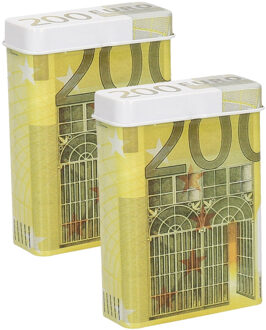 Sigarettendoosje of klein opslag blikje - 2x - metaal - 200 euro biljetten print - met deksel