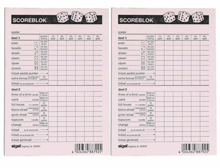 Sigel 2x Scoreblokken Yahtzee 100 vellen - Familiespellen - Dobbelspellen - Dobbelspel - Scoreblokken/scorekaarten - Score notitieblok