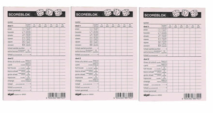 Sigel 3x Scoreblokken Yahtzee 100 vellen - Familiespellen - Dobbelspellen
