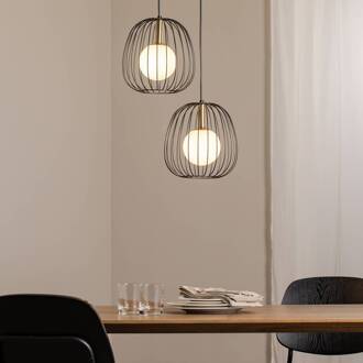 Sigma Hanglamp Bell, 2-lamps, zwart/goud/wit zwart, goud, wit