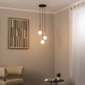 Sigma Hanglamp Daisy, 3-lamps, goud/wit/zwart, glas goud, wit, zwart