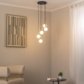 Sigma Hanglamp Daisy, 5-lamps, goud/wit/zwart, glas goud, wit, zwart