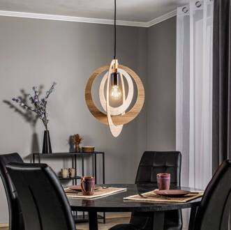 Sigma Hanglamp Glam met ronde kap eikenhout, zwart