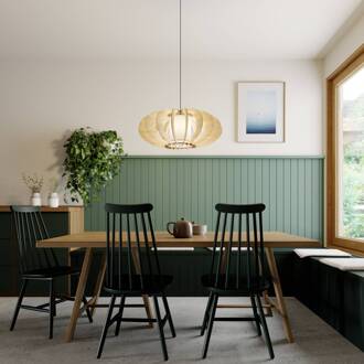 Sigma Hanglamp Modern A L met houten lamellen, Ø 60 cm eiken, ecru, zwart