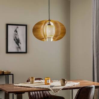Sigma Hanglamp Modern C M met houten lamellen Ø 50 cm eiken, ecru, zwart