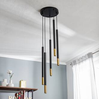 Sigma Hanglamp Sopel Due 5, zwart/goud, 5-lamps. zwart, goud