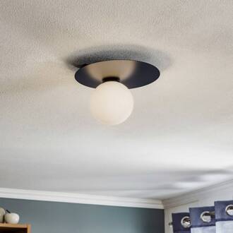 Sigma Plafondlamp Firn, rond, 1-lamp, zwart zwart, opaal