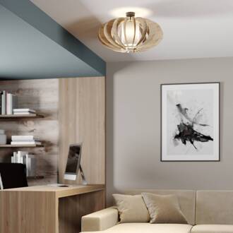 Sigma Plafondlamp Modern A L met houten lamellen Ø 60 cm eiken, ecru, zwart