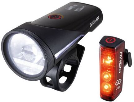 Sigma Verlichtingset Aura 100 USB koplamp + Blaze Link achterlicht Zwart