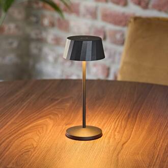 Sigor LED tafellamp op accu Facetta, zwart, 22 cm, metaal CCT IP44