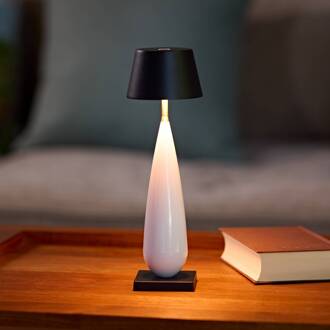 Sigor LED tafellamp op batterijen Thala, wit/zwart, IP65, 24 cm keramisch wit, nachtzwart