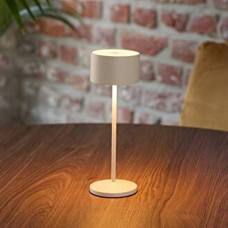 Sigor LED tafellamp Veluna, beige, hoogte 25 cm, IP44, dimbaar CCT