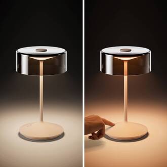 Sigor Numotion LED oplaadbare tafellamp, beige, glas, IP54, dimbaar duin beige, helder