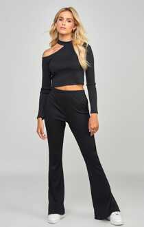 Siksilk Dames SikSilk Geribde Lange Mouw Top in Zwart