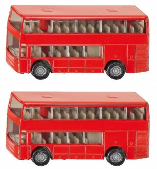 SIKU Dubbeldekker bus - Set van 2x stuks - rood - speelgoed - modelauto - 10 x 7 cm