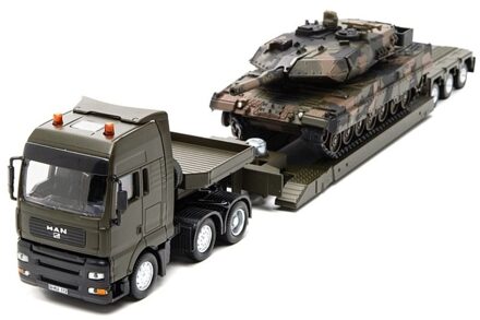 SIKU Man Dieplader Panzer Tank 51 Cm Staal Groen 3-delig (8612) Bruin