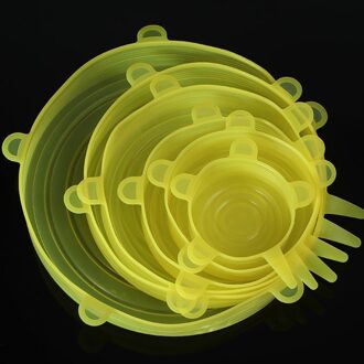 Silicon Stretch Deksels Verse Houden Cover Herbruikbare Luchtdicht Voedsel Wrap Covers Stretchy Magnetron Deksel Voor Keuken 6Pcs 6stk-geel