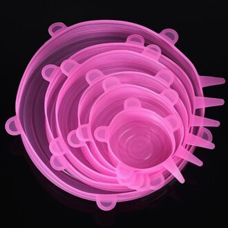 Silicon Stretch Deksels Verse Houden Cover Herbruikbare Luchtdicht Voedsel Wrap Covers Stretchy Magnetron Deksel Voor Keuken 6Pcs 6stk-roze