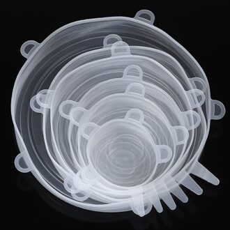 Silicon Stretch Deksels Verse Houden Cover Herbruikbare Luchtdicht Voedsel Wrap Covers Stretchy Magnetron Deksel Voor Keuken 6Pcs 6stk-wit