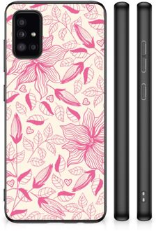 Silicone Case Samsung Galaxy A51 Smartphone Hoesje met Zwarte rand Roze Bloemen