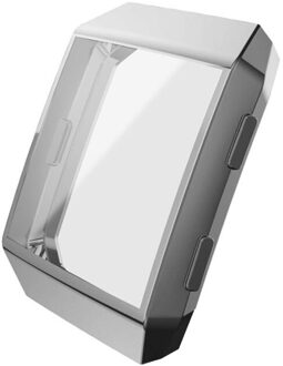 Silicone Frame Skin Cover Case Tpu Beschermende Shell Voor Fitbit Ionische Smart Horloge Screen Protector zilver
