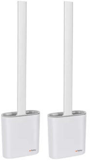 Silicone hygi?ne wc/toiletborstel - 2x - plat - wit - 36 cm - in houder